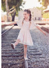 Flutter Sleeves Blush Pink Lycra Lace Short Flower Girl Dress